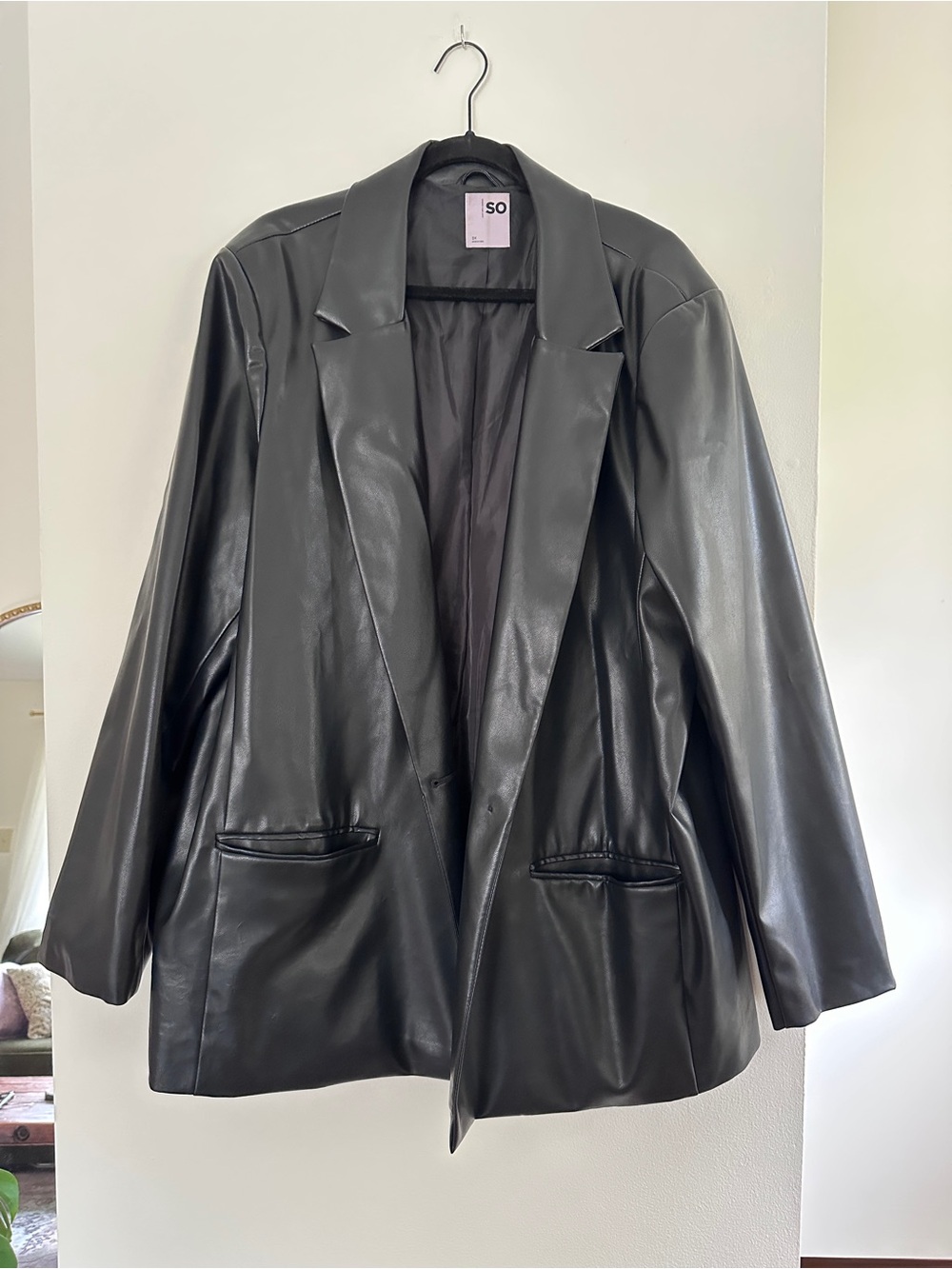 SO Black Faux Leather Blazer Jacket